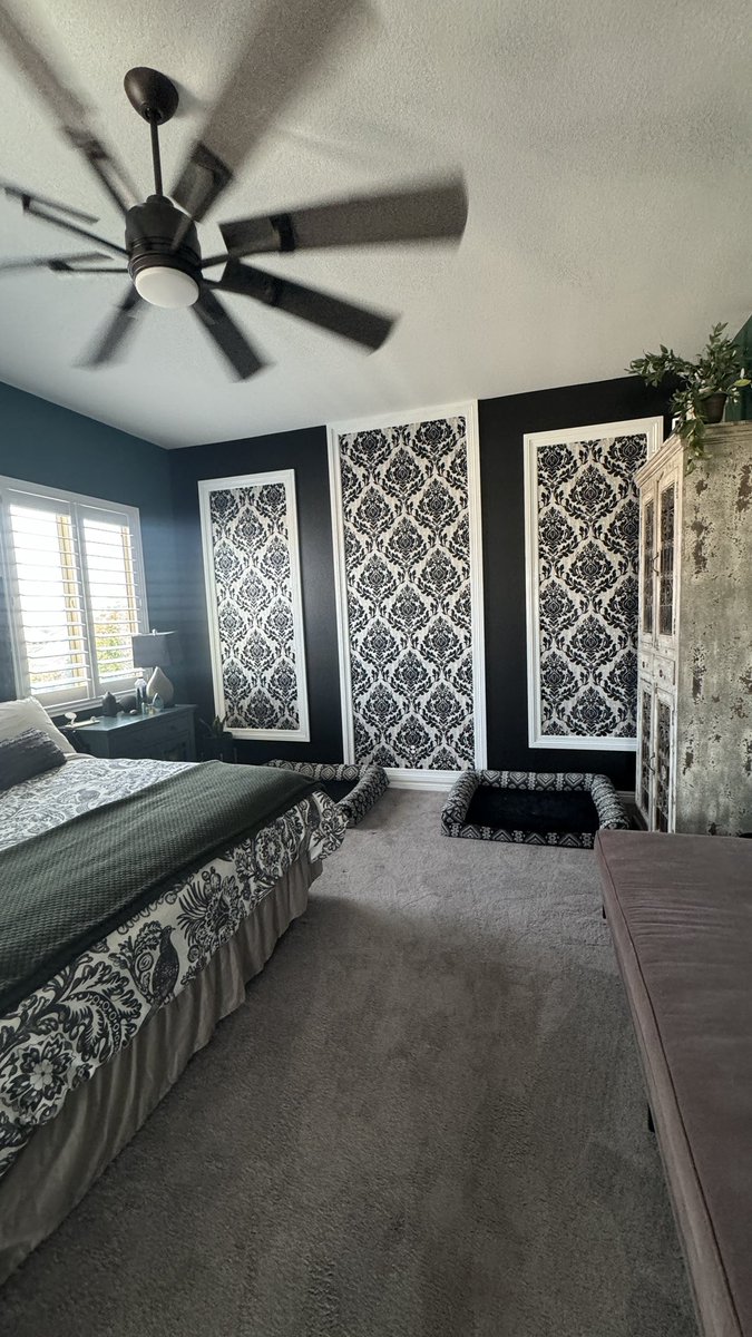 Primary bedroom decor,  complete, FINALLY 🖤🤍🖤