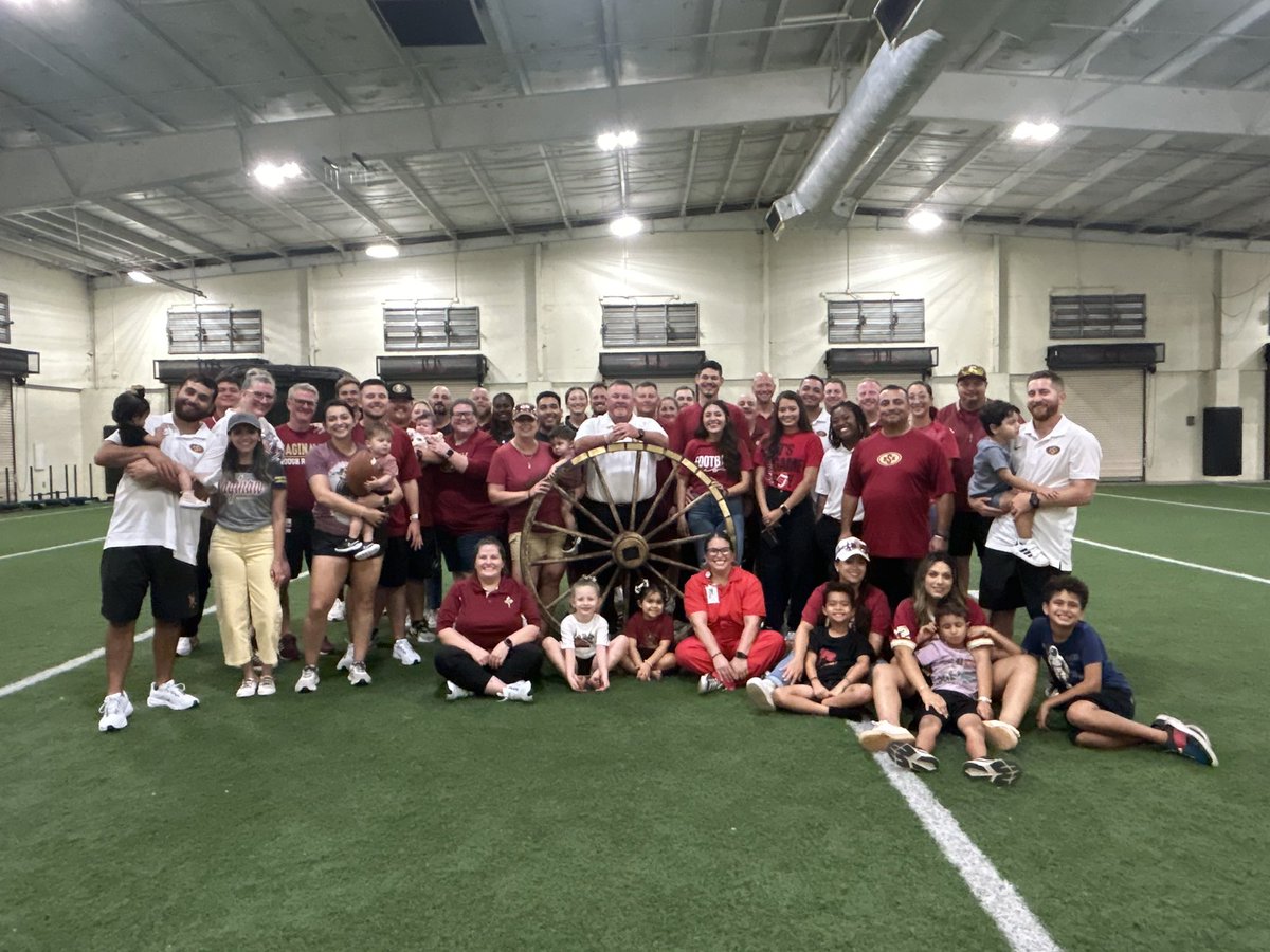 My coaches.
Their families. 
They allow me into their 
-field house
-captains’ meetings
-Saturday morning lifts
-post-game meals
They allow me to be the #1 fan.
And at midnight, they allowed to be part of the post-game pictures in the the turf room with a little wagon wheel ❤️💛