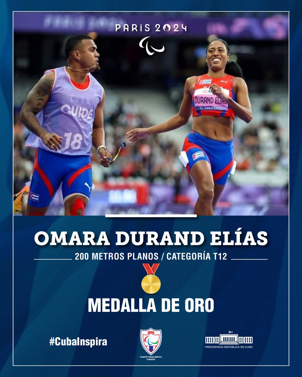 DiazCanelB's tweet photo. Omara corre, Omara gana, a eso nos acostumbró la heroica santiaguera que ha llevado la bandera hasta el asta más empinada once veces en Juegos Paralímpicos. El más cálido abrazo a nuestra reina de la velocidad que hoy cerró con paso de leyenda la actuación de Cuba en #Paris2024. https://t.co/mZRdfp3eeZ