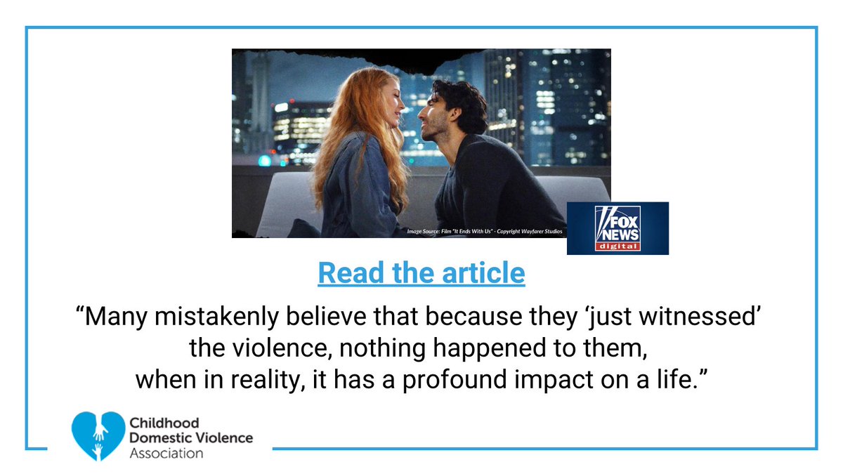 CDVorg's tweet photo. The novel-turned-film, #ItEndsWithUs, can help end the lack of awareness of
Childhood Domestic Violence (CDV). Read the article on @FoxNews Digital at https://t.co/Be4TaEpB0k.
#itendswithus #FoxNewsDigital #childhooddomesticviolence #CDV https://t.co/r6YtUM7ziU