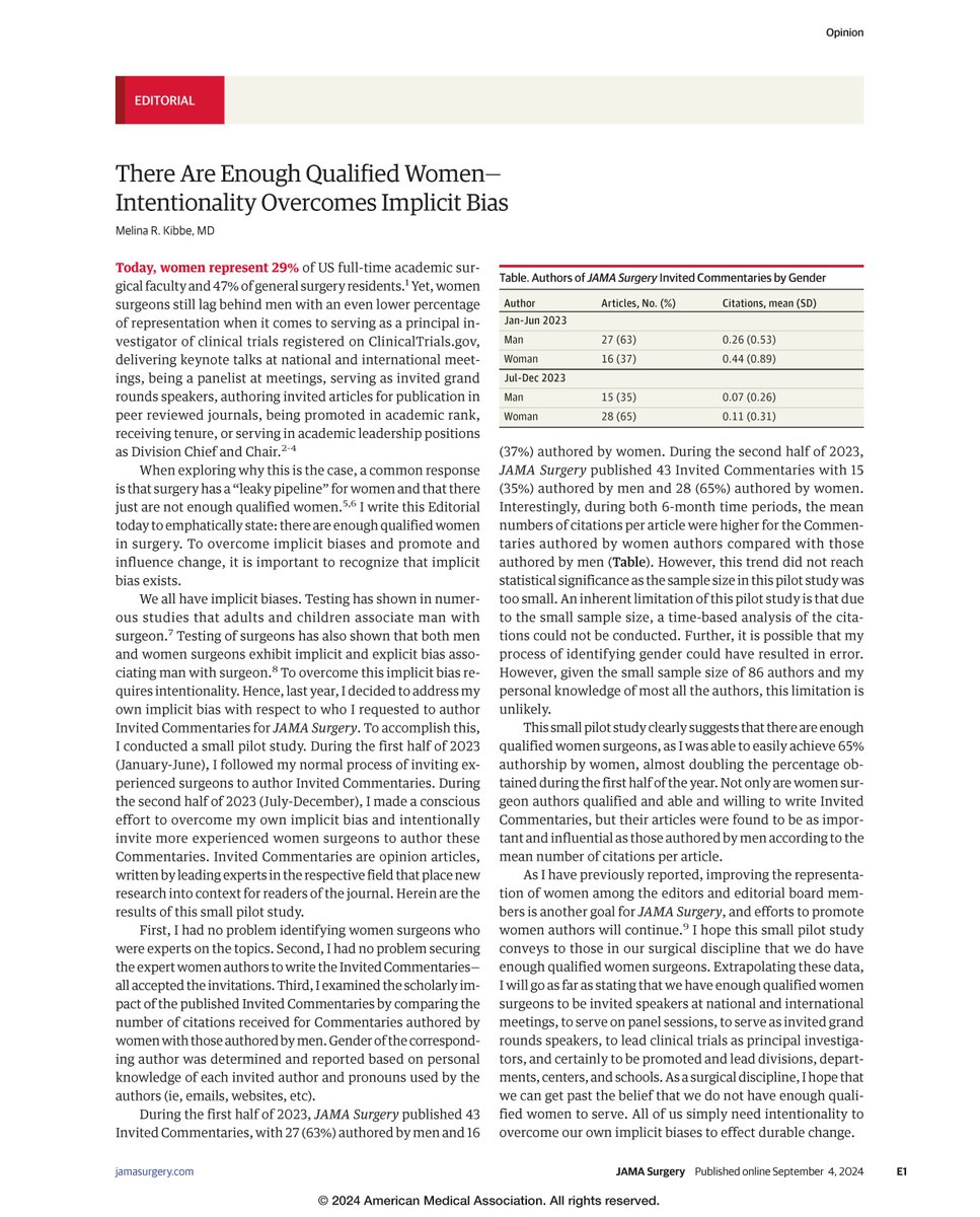 JAMA Surgery (@jamasurgery) on Twitter photo "As a surgical discipline, I hope that we can get past the belief that we do not have enough qualified women to serve." Read this editorial from JAMA Surgery Editor <a href="/kibbemr/">Melina Kibbe</a>.
ja.ma/3MCcbAU "As a surgical discipline, I hope that we can get past the belief that we do not have enough qualified women to serve." Read this editorial from JAMA Surgery Editor <a href="/kibbemr/">Melina Kibbe</a>.
ja.ma/3MCcbAU