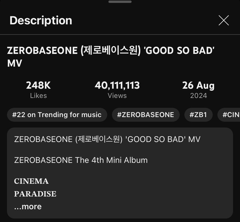 ZB1_views's tweet photo. #ZEROBASEONE 'GOOD SO BAD’ MV VIEWS UPDATE 📈

[ 4AM KST ]

'GOOD SO BAD’ mv has reached 40,111,113 views on YouTube! It increased by 34,313 views in ONE hour!

🔗 : https://t.co/OMK7OV2jfq

#ZB1 #제로베이스원
#GOODSOBAD #ZEROBASEONE_GOODSOBAD
#ZB1_ViewsUpdate https://t.co/FKAi4Ww6As