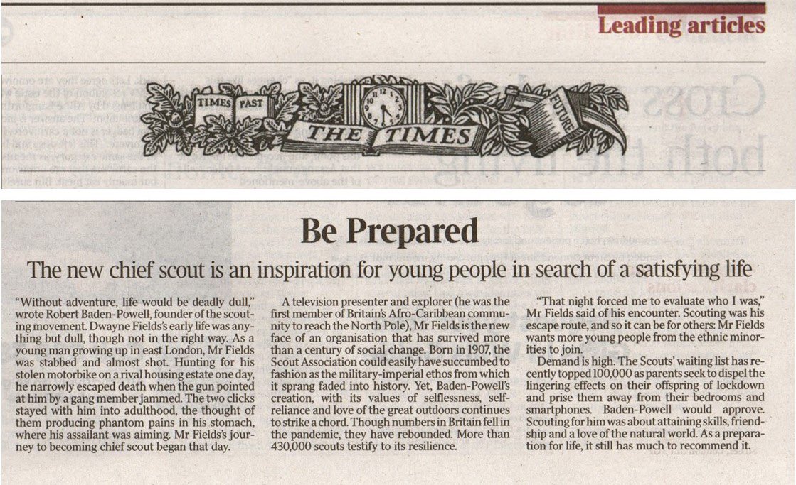 Simon Carter (@scoutsscarter) on Twitter photo From todays <a href="/thetimes/">The Times and The Sunday Times</a>
“The new Chief Scout is an inspiration for young people in search of a satisfying life” From todays <a href="/thetimes/">The Times and The Sunday Times</a>
“The new Chief Scout is an inspiration for young people in search of a satisfying life”