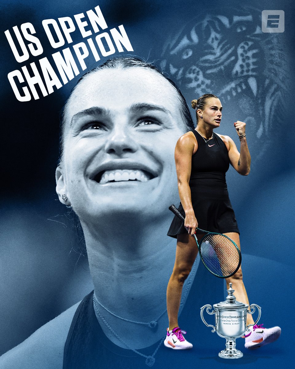 SportsCenter's tweet image. ARYNA SABALENKA IS THE 2024 #USOPEN WOMEN'S CHAMP 🐅

She wins her second major of 2024 🏆🏆