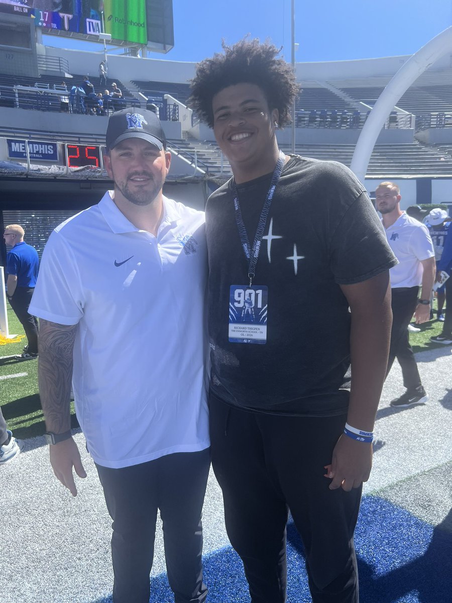 Richard Thigpen ⭐️⭐️⭐️ (@richard_thigpe_) on Twitter photo After a great game day experience and an amazing conversation with <a href="/Coach__Myers/">Jeff Myers</a> I am blessed to have earned an offer from the University of Memphis! <a href="/drew15martin/">Drew Martin</a> <a href="/tthasselbeck/">tim hasselbeck</a> <a href="/coachwilliams77/">Grant Williams✝️🏈🟠⚫️</a> <a href="/CoachDCHudson/">Donnie Hudson</a> <a href="/EnsworthFB/">Ensworth Football</a> <a href="/Coach_Peavey/">Kolt Peavey</a> <a href="/BuckFitz/">NPA/SUPERMAX 100</a> <a href="/NCEC_Recruiting/">NPA</a> <a href="/LeverageLineman/">Leverage Lineman Training</a> After a great game day experience and an amazing conversation with <a href="/Coach__Myers/">Jeff Myers</a> I am blessed to have earned an offer from the University of Memphis! <a href="/drew15martin/">Drew Martin</a> <a href="/tthasselbeck/">tim hasselbeck</a> <a href="/coachwilliams77/">Grant Williams✝️🏈🟠⚫️</a> <a href="/CoachDCHudson/">Donnie Hudson</a> <a href="/EnsworthFB/">Ensworth Football</a> <a href="/Coach_Peavey/">Kolt Peavey</a> <a href="/BuckFitz/">NPA/SUPERMAX 100</a> <a href="/NCEC_Recruiting/">NPA</a> <a href="/LeverageLineman/">Leverage Lineman Training</a>