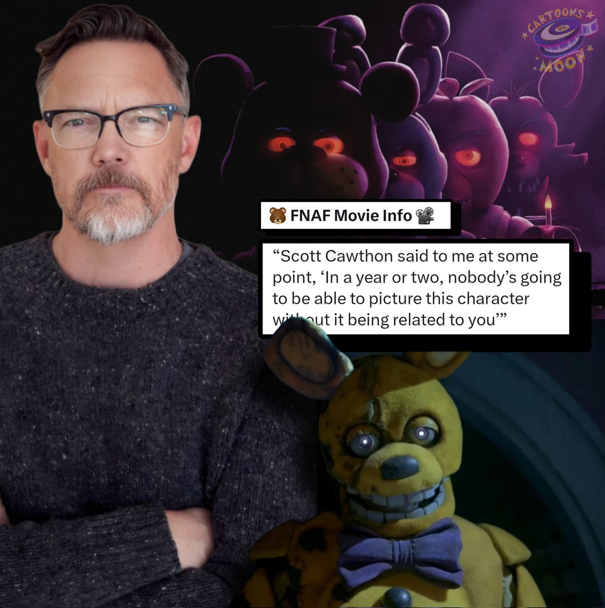 CartoonsOTMoon's tweet photo. En una entrevista, Matthew Lillard contó lo que Scott Cawthon (creador de Five Night's At Freddy's) le dijo cuando aceptó el papel de William Afton:

💬 "En uno o dos años, nadie podrá imaginarse a este personaje sin pensar en ti". https://t.co/e7K3RLXLkJ