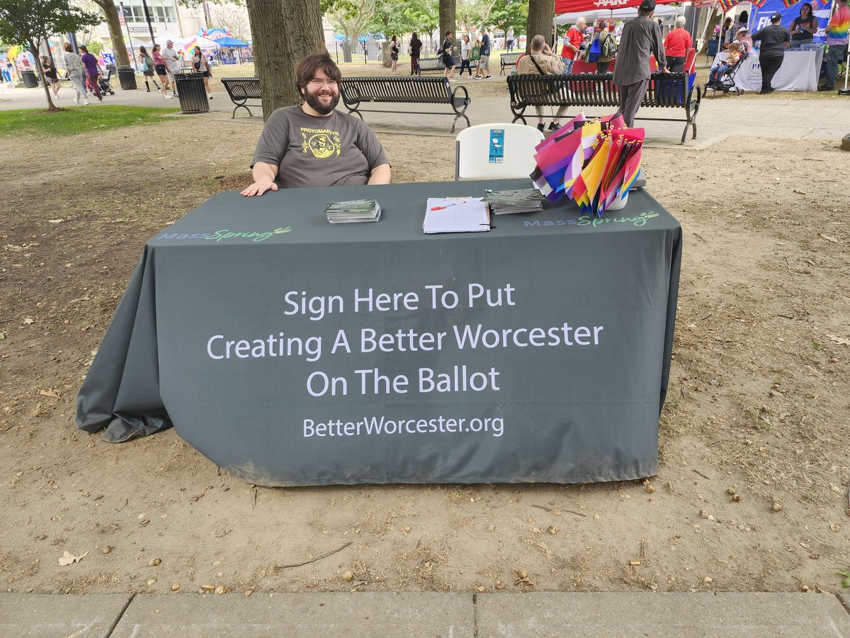 MassSpring's tweet image. Celebrating pride in Worcester. Come sign the petition for Worcester charter review. We are inside the common, right near the entrance by Portland Street.