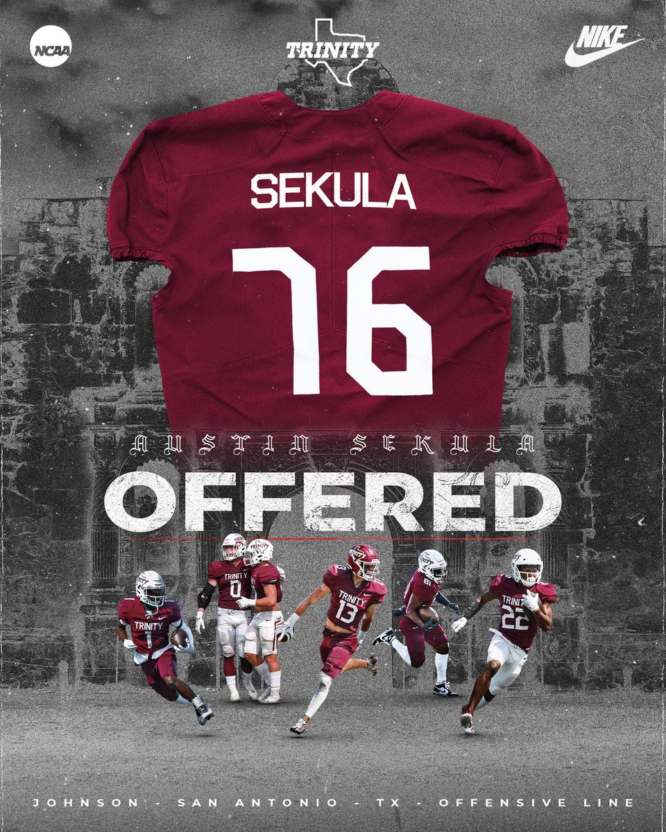 Austin Sekula (@sekulaaustin) on Twitter photo After a great conversation with Coach <a href="/JerhemeUrban83/">Jerheme Urban</a> I’m excited to receive an offer from <a href="/TUFootballTX/">Trinity University Football</a>.
<a href="/CTJFootball/">Johnson Football</a> <a href="/CoachLytal/">TUFB Coach_Lytal</a> <a href="/CoachTPMiller/">Coach Miller</a> <a href="/coachburo/">Michael Buro</a> <a href="/coach_mcgarvey/">John McGarvey</a> After a great conversation with Coach <a href="/JerhemeUrban83/">Jerheme Urban</a> I’m excited to receive an offer from <a href="/TUFootballTX/">Trinity University Football</a>.
<a href="/CTJFootball/">Johnson Football</a> <a href="/CoachLytal/">TUFB Coach_Lytal</a> <a href="/CoachTPMiller/">Coach Miller</a> <a href="/coachburo/">Michael Buro</a> <a href="/coach_mcgarvey/">John McGarvey</a>