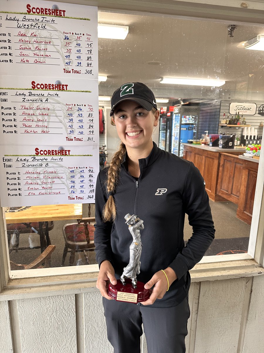 Zionsville GirlsGolf (@zvillegirlsgolf) on Twitter photo Lady Broncho Invite Results:
Top 3:
Westfield: 308 ๐ฅ
Zionsville: 311 ๐ฅ
Noblesville: 315 ๐ฅ
Taylor Snively: 70 (-2) ๐ฅ
Avery Lewis- 79
Kaitlyn Adler- 79
<a href="/ZCSeagles/">Zionsville High School Athletics</a> Lady Broncho Invite Results:
Top 3:
Westfield: 308 ๐ฅ
Zionsville: 311 ๐ฅ
Noblesville: 315 ๐ฅ
Taylor Snively: 70 (-2) ๐ฅ
Avery Lewis- 79
Kaitlyn Adler- 79
<a href="/ZCSeagles/">Zionsville High School Athletics</a>
