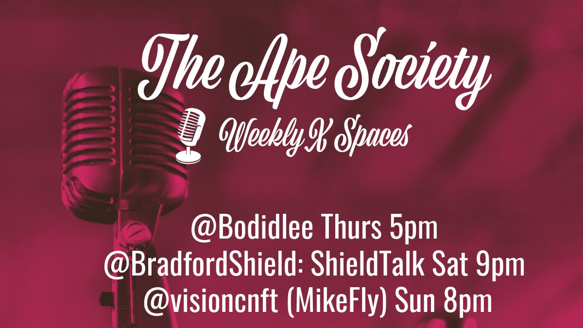 theBaron.base.eth (@thebarontas) on Twitter photo New weekly spaces coming at you from <a href="/the_ape_society/">The Ape Society</a> community! Mark your calendars!
Tag someone who needs to know about it! New weekly spaces coming at you from <a href="/the_ape_society/">The Ape Society</a> community! Mark your calendars!
Tag someone who needs to know about it!