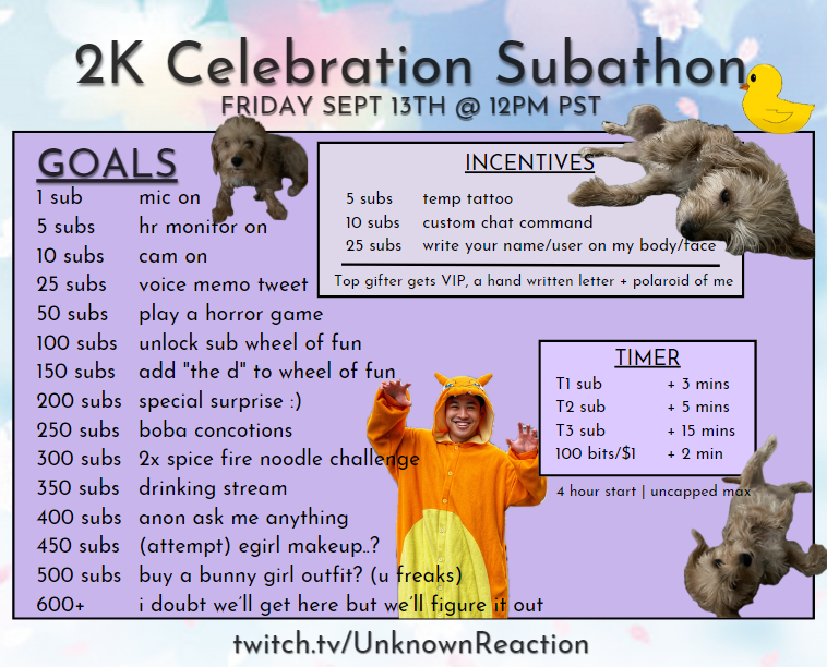hi guys ty for 2K followers on twitch heh subathon next friday sept 13th at 12pm pst