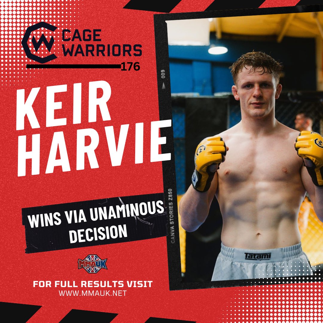 Keir harvie wins via unanimous decision at Cage Warriors 176 👊
#cw176 #cagewarriors #mmauk 
Full results here mmauk.net/2024/09/07/cag…
