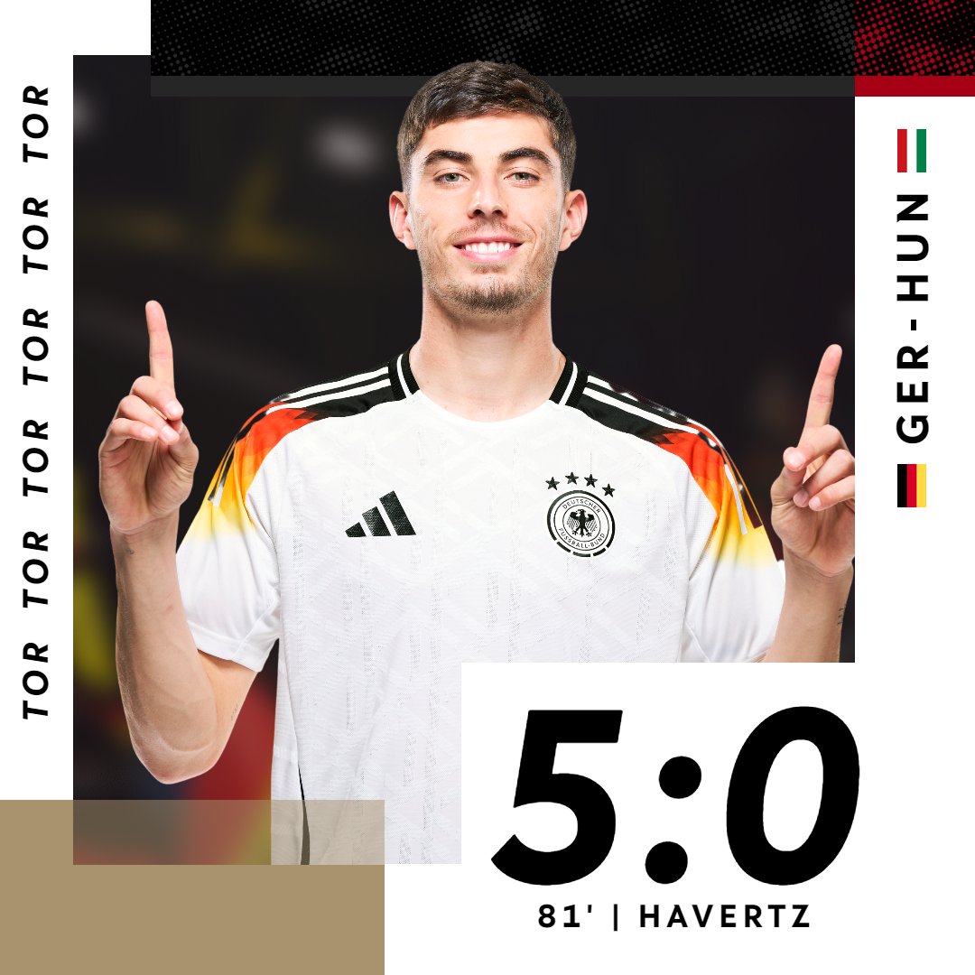 DFB_Team's tweet photo. Kai #Havertz verwandelt - 5:0! 🚀

 🇩🇪 5:0 #dfbteam #gerhun
📸 DFB/Thomas Böcker https://t.co/LPmy11kYwV