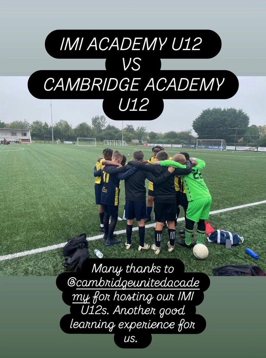 Many thanks to Cambridge Academy U12s for hosting our IMI Academy U12s. Another learning curve for us. <a href="/cufcacademy1/">Cambridge United Academy</a>