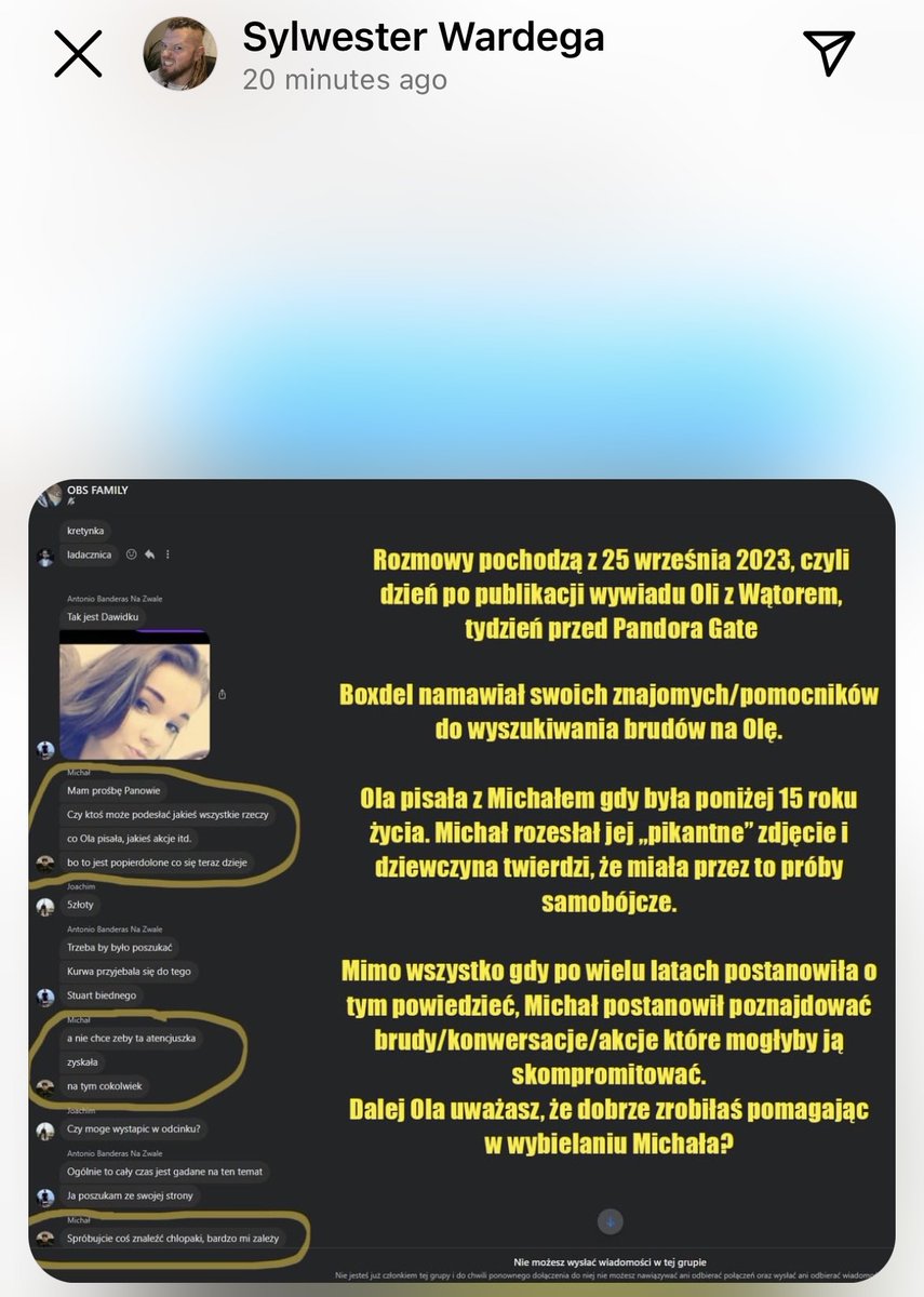 echobasal's tweet photo. Sylwester Wardęga publikuje screena z kolejnymi kontrowersyjnymi informacjami na temat Michała "Boxdela" Barona 👀 #wardega #wataha #sylwek #sylwesterwardega #boxdel #baxton #famemma #michalbaron https://t.co/ZvGLLYvKdm