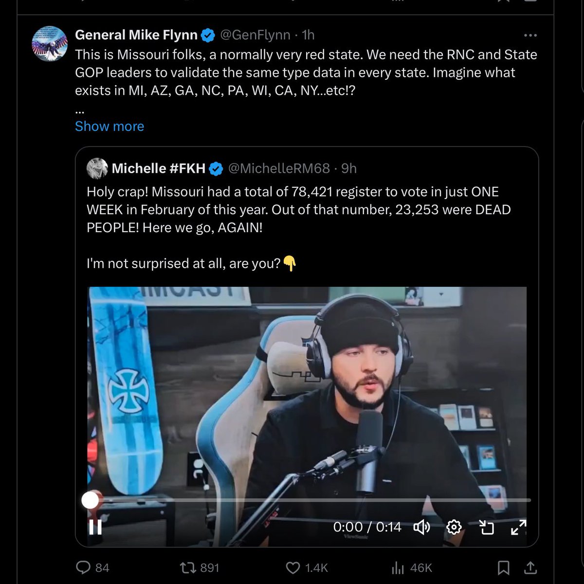 jimstewartson's tweet image. A couple days after Tim Pool was outed as a paid Russian propagandist by the FBI &amp;amp; DOJ, Mike Flynn uses him to create doubts about the 2024 election.

Mike Flynn clearly believes he’s immune from scrutiny. And so far he’s right. 😒
#ArrestMikeFlynn