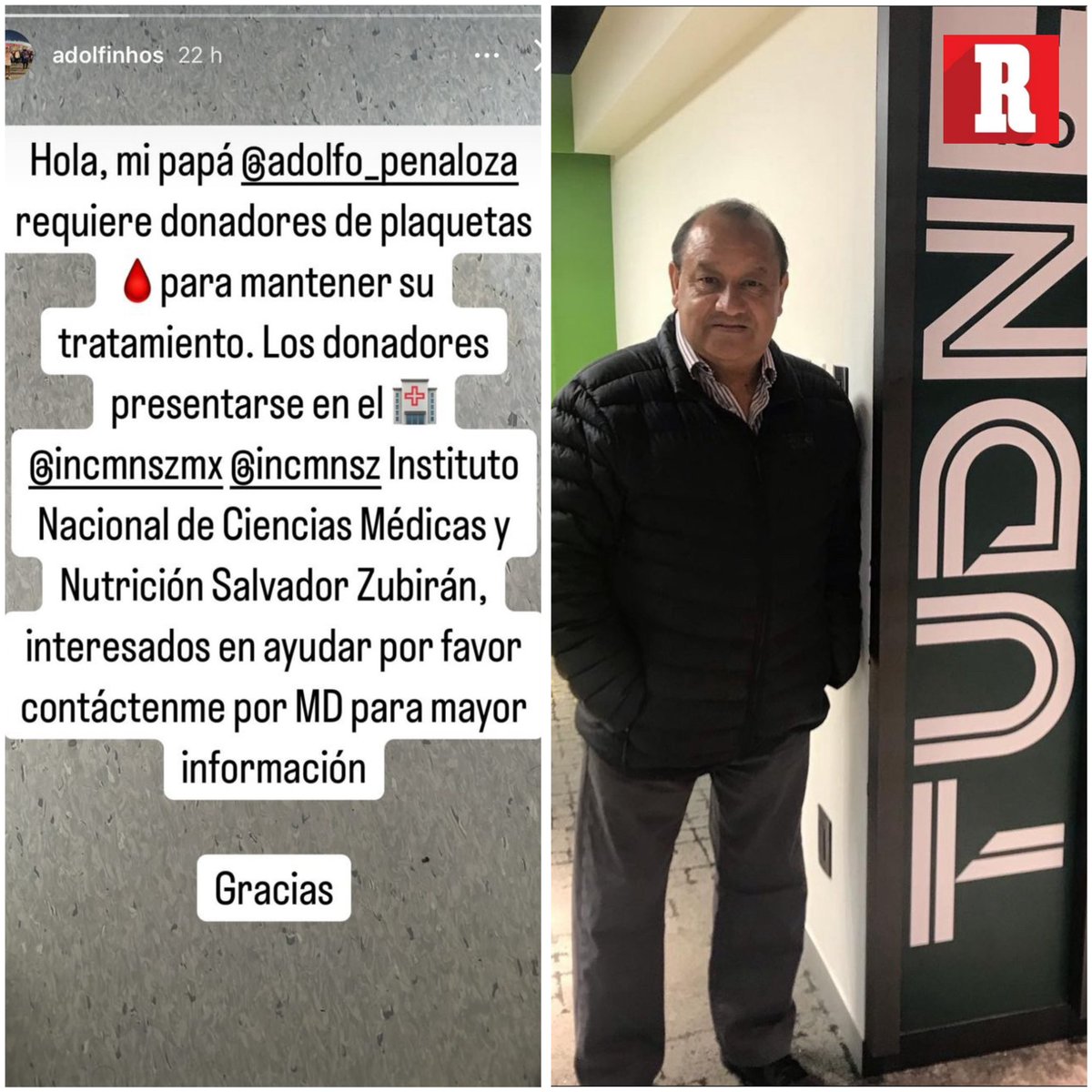 record_mexico's tweet image. ¡NECESITAMOS DE SU AYUDA!🙏

El periodista de TUDN, @Adolfo_Penaloza requiere de donadores de sangre para poder continuar con su tratamiento. 

En caso de poder ayudar, favor de contactar a su hijo @Adolfinhos.