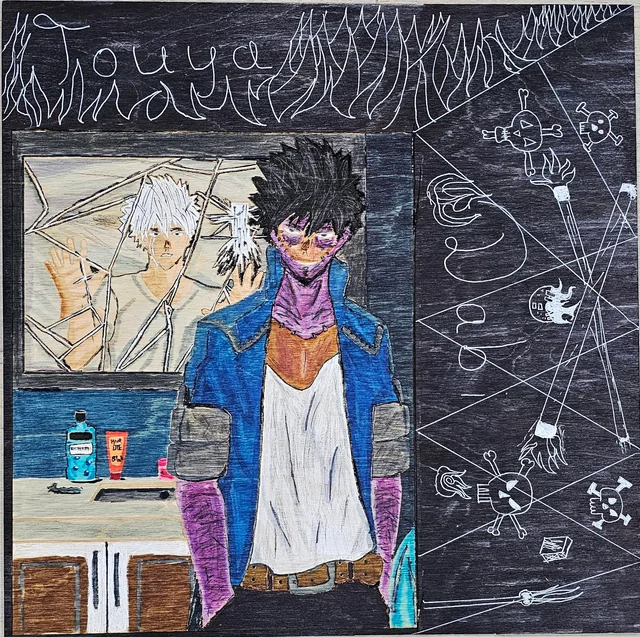 Animoma2's tweet photo. Touya to Dabi Reflection- on wood by Animoma #Animeandmedicine #MedTwitter #anime https://t.co/URTazxqRBy
