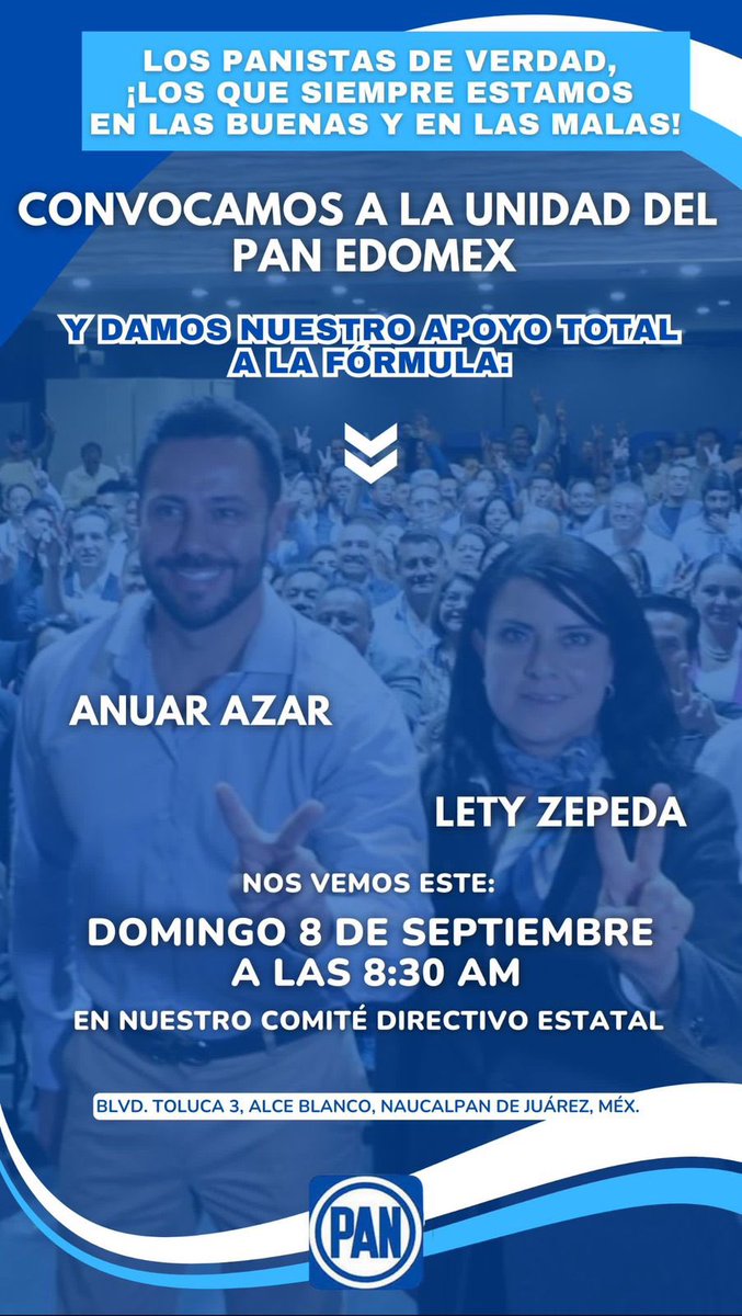 Estamos listos para refrendar la unidad de <a href="/AccionNacional/">Acción Nacional</a> en el EDOMEX 🙌🏼

<a href="/pan_edomex/">PAN EDOMEX</a> 🔵