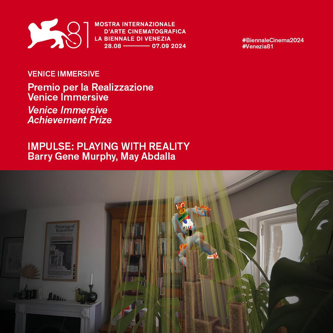 📣 📣  Big congratulations to Barry Gene Murphy, May Abdalla, and the entire team behind 'Impulse: Playing with Reality' for being awarded the Venice Immersive Achievement Prize at #BiennaleCinema2024 🏆 labiennale.org/en/news/offici…