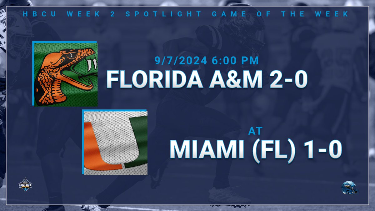 Follow us for updates this evening for the second game of our double header as we'll be covering a matchup between

<a href="/FAMU_FB/">Florida A&M Football 🏈</a> 2-0
at
<a href="/CanesFootball/">Miami Hurricanes Football</a> 1-0
6:00 pm - <a href="/HardRockStadium/">Hard Rock Stadium</a>

<a href="/theehbcusports1/">theehbcusportswire</a> <a href="/D2HBCUFOOTBALL/">D2 Football Guy</a> <a href="/HbcuExposure/">HBCU Exposure</a> <a href="/HBCU365/">HBCU 365</a> <a href="/ClutchPoints/">ClutchPoints</a> <a href="/tygerp/">HBCU Classic Sports</a> <a href="/HbcuPigskin/">HBCU Pigskin Showdown</a>