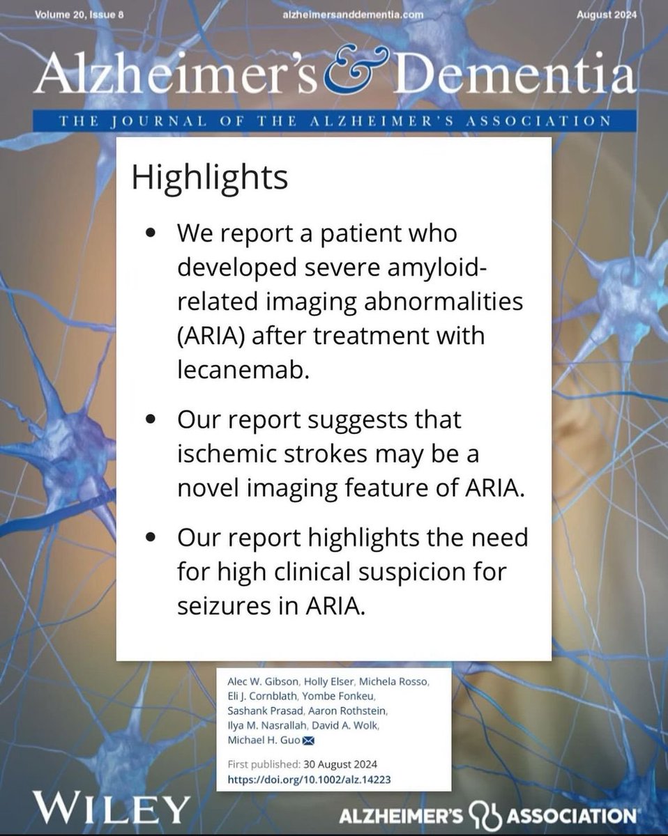 Michela Rosso (@rossomichi) on Twitter photo Ischemic stroke associated with amyloid-related imaging abnormalities in a patient treated with lecanemab
<a href="/AlecWGibson/">Alec Gibson, MD, PhD</a> <a href="/EliCornblath/">Eli Cornblath</a> @YombeFonkeu <a href="/AaronRothstein/">Aaron Rothstein</a> @MGoGuo <a href="/PennNeurology/">University of Pennsylvania Neurology</a>
alz-journals.onlinelibrary.wiley.com/doi/10.1002/al… Ischemic stroke associated with amyloid-related imaging abnormalities in a patient treated with lecanemab
<a href="/AlecWGibson/">Alec Gibson, MD, PhD</a> <a href="/EliCornblath/">Eli Cornblath</a> @YombeFonkeu <a href="/AaronRothstein/">Aaron Rothstein</a> @MGoGuo <a href="/PennNeurology/">University of Pennsylvania Neurology</a>
alz-journals.onlinelibrary.wiley.com/doi/10.1002/al…