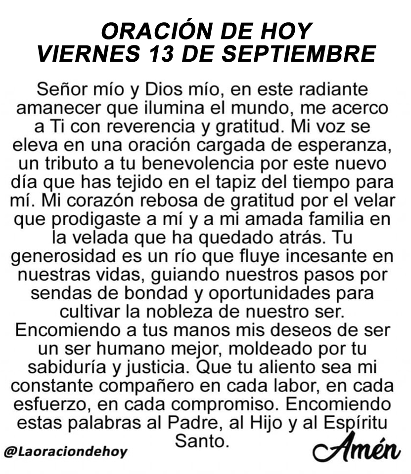 Oración diaria para hoy viernes 13 de septiembre de 2024.