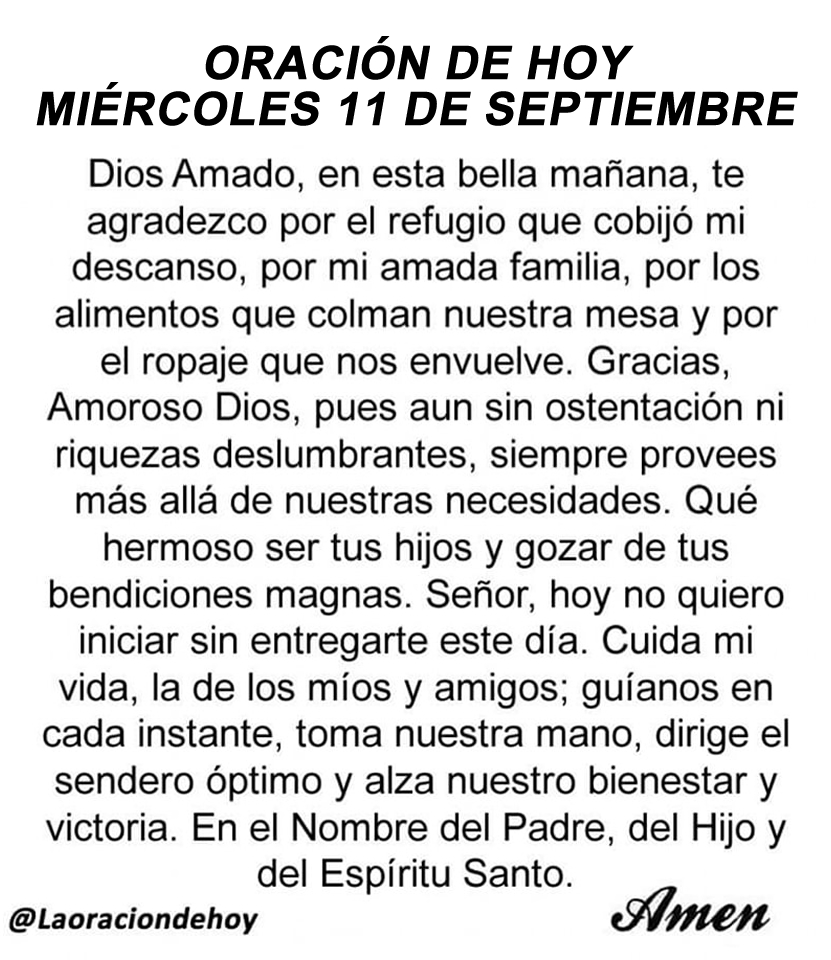 Oración diaria para hoy miércoles 11 de septiembre de 2024.
