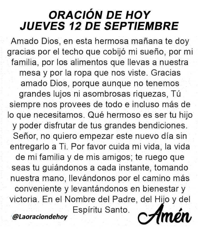 Oración diaria para hoy jueves 12 de septiembre de 2024.