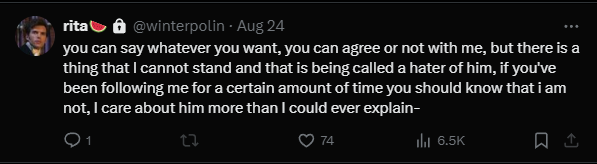 Taterkitten13's tweet photo. @ritasprivv dis you? crazy how you switched up from your main to your priv. I didn't realize your "real thoughts" were really just being another boring ass hater. Taking his career choices this personal isn't healthy yikes https://t.co/iaEVRNveWm