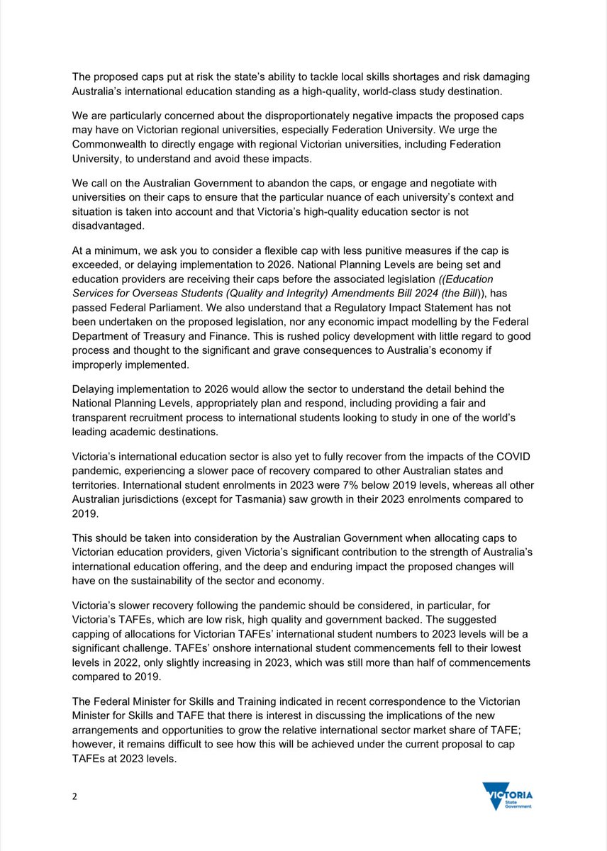 timpallas's tweet photo. The Victorian Minister for Higher Education and I dropped a note to the Federal Minister for Education — concerning their proposed caps to education export.

Our message is clear: Axe the caps. https://t.co/xssiIoPrF6