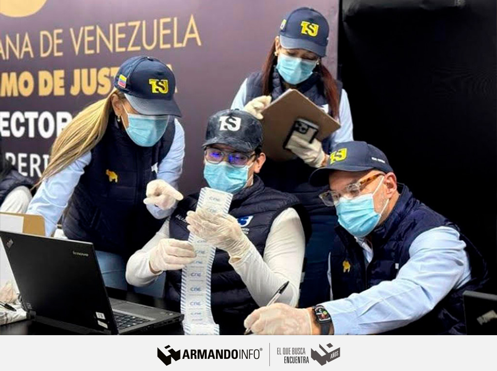 Transmisiones de VTV y fotografías difundidas por el TSJ a mediados de agosto, mostraron a un personal integrado por supuestos peritos y expertos. Todos con guantes y mascarillas. ¿Quiénes eran realmente? bit.ly/Ai-TeatroTSJ