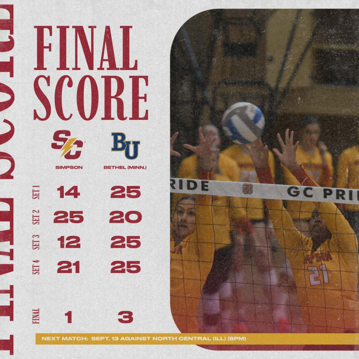 SimpsonVB's tweet image. Final scores of the UW-River Falls Tournament. 

Despite two losses on the day, Audrey Behrens recorded a career high 3 aces in our match against Bethel. 

E. Seiler: 17 kills
E. Williams: 12 kills

🔗linktr.ee/simpsonwvolley…

#rollriversvb #d3vb