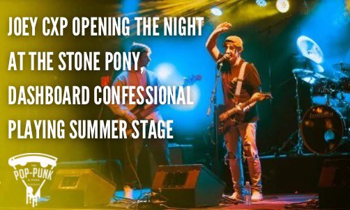 Recent podcast guest <a href="/joey_cxp/">joey cxp</a> will be kicking off the night at The Stone Pony in NJ, with Dashboard Confessional playing Summer Stage on Sept. 10!
Read the article here: poppunkpizzapod.com/episodes/joey-…

#thestonepony #njbands #newjersey #concerts #poppunk #podcast