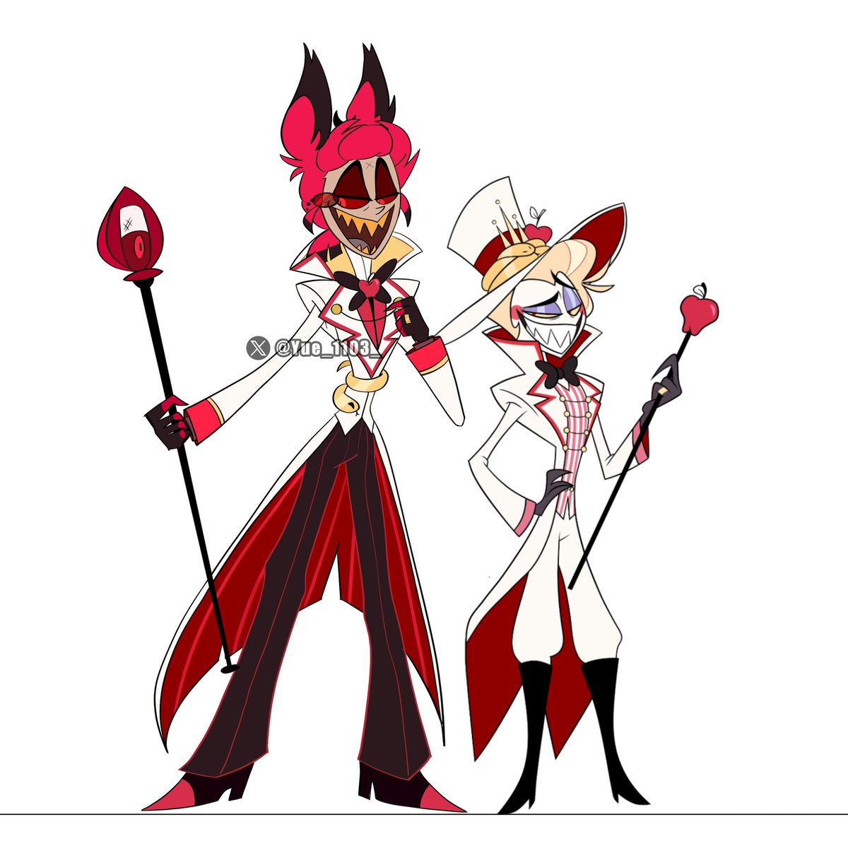 Yue_1103_'s tweet photo. Radioapple - As kings of Hell 👑🔥

Are they going to a fancy ball as a couple?
Or Alastor finally got to be ruler of Hell (as Luci’s husband)?

#hazbinhotel #alastor #LuciferMorningstar #LuciferHazbinHotel #radioapple #appleradio #AlastorHazbinHotel hazbin hotel appleradio https://t.co/xn5Ityh3Um