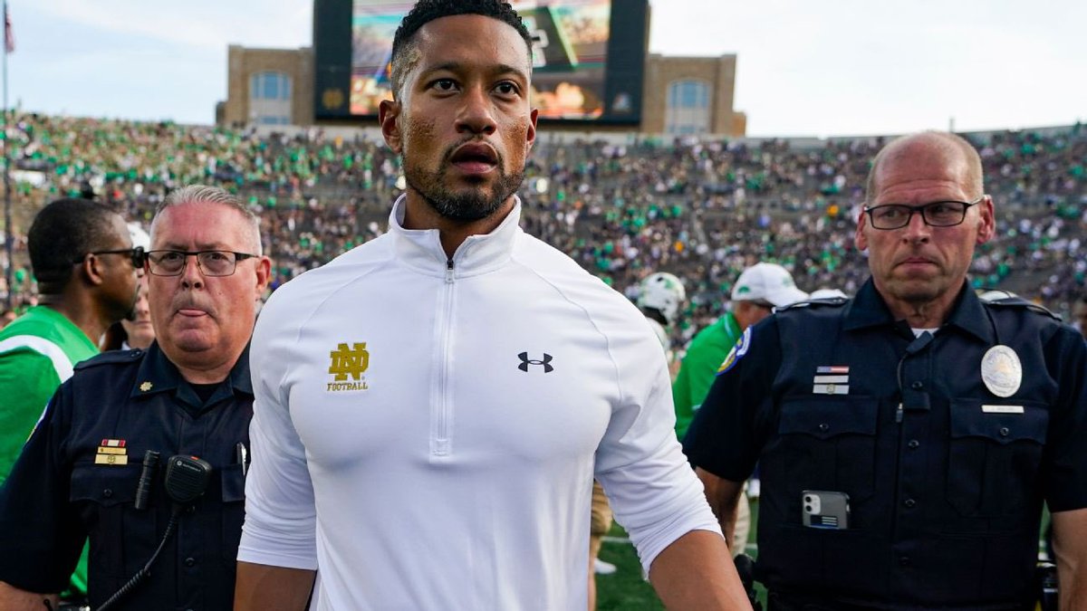 CFBReport's tweet photo. Notable losses Notre Dame has taken under Marcus Freeman

Lost to Marshall (H) 21-26 as the #8 Team
Lost to Stanford (H) 14-16
• Stanford finished 3-9
Floored by Louisville at home (20-33) as the #10 Team 
B2B Ls to Ohio State 
Lost to Northern Illinois (H 16-14) as the #5 Team in the country