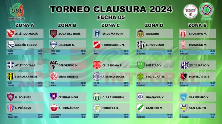⚽ UDL 2024: PROGRAMACIÓN DE LA QUINTA FECHA EN PRIMERA DIVISIÓN