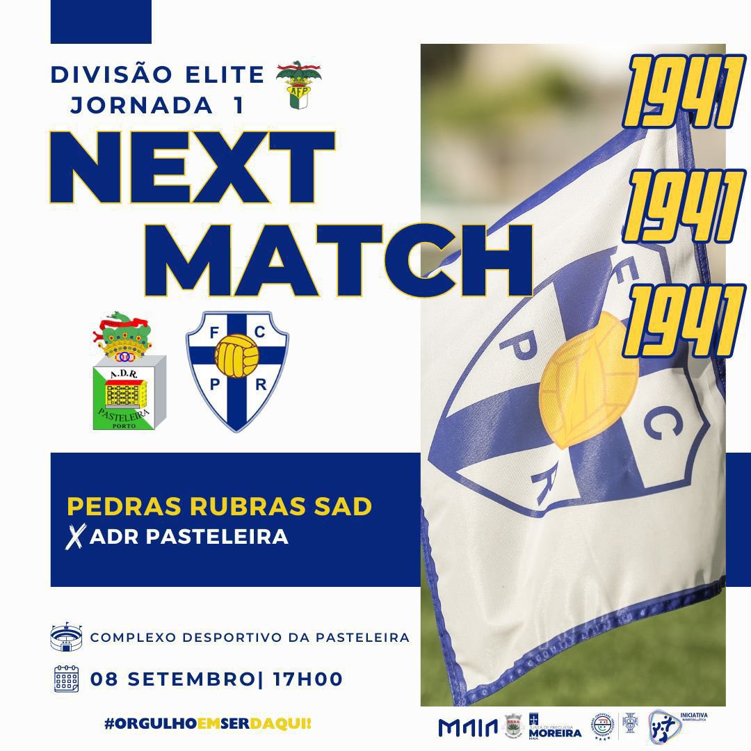 PedrasRubrasSad's tweet photo. 𝗘𝘀𝘁𝗲 𝗱𝗼𝗺𝗶𝗻𝗴𝗼 𝗲́ 𝗱𝗶𝗮 𝗱𝗲 𝗷𝗼𝗴𝗼! ⚽️ 
Prepara-te para a emoção e vem apoiar a tua equipa neste primeiro jogo do campeonato. 🔥🔛

⏰ 17h00
🏟️ Complexo Desportivo da Pasteleira

𝗘𝗾𝘂𝗶𝗽𝗮 𝗕

⏰ 17h00
🏟 Municipal de Pedras Rubras

#OrgulhoEmSerDaqui https://t.co/TzuaehRuQx