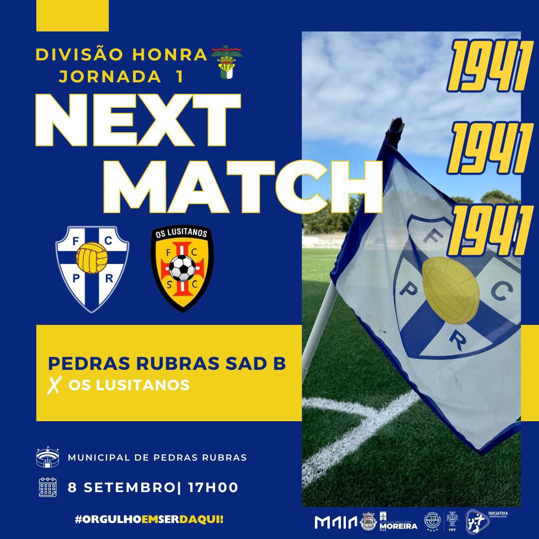 PedrasRubrasSad's tweet photo. 𝗘𝘀𝘁𝗲 𝗱𝗼𝗺𝗶𝗻𝗴𝗼 𝗲́ 𝗱𝗶𝗮 𝗱𝗲 𝗷𝗼𝗴𝗼! ⚽️ 
Prepara-te para a emoção e vem apoiar a tua equipa neste primeiro jogo do campeonato. 🔥🔛

⏰ 17h00
🏟️ Complexo Desportivo da Pasteleira

𝗘𝗾𝘂𝗶𝗽𝗮 𝗕

⏰ 17h00
🏟 Municipal de Pedras Rubras

#OrgulhoEmSerDaqui https://t.co/TzuaehRuQx