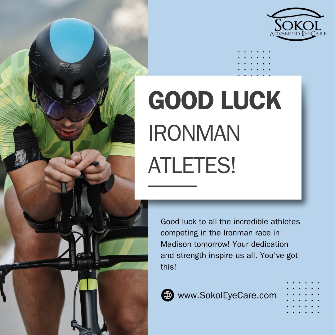 sokoleyecare's tweet image. Good luck to all the Ironman athletes racing in Madison tomorrow! Your strength and determination inspire us all. Go out there and shine!" 💪🏃‍♂️ #IronmanMadison #InspirationInMotion #MadisonProud #Ironman #SokolEyeCare #MadisonWI