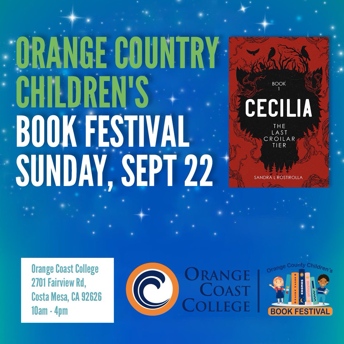 SLRostirolla's tweet photo. Orange County Childrens Book Festival

📚📚📚Join me Sunday, September 22nd at the Orange County Children’s Book Festival!!! 📚📚📚

#thingstodoinoc #bookfestival #kidsbookfestival #thingstodoinorangecounty #familyfun #makingfriendswithmonsters #thececiliaseries https://t.co/JRQtnpICdY