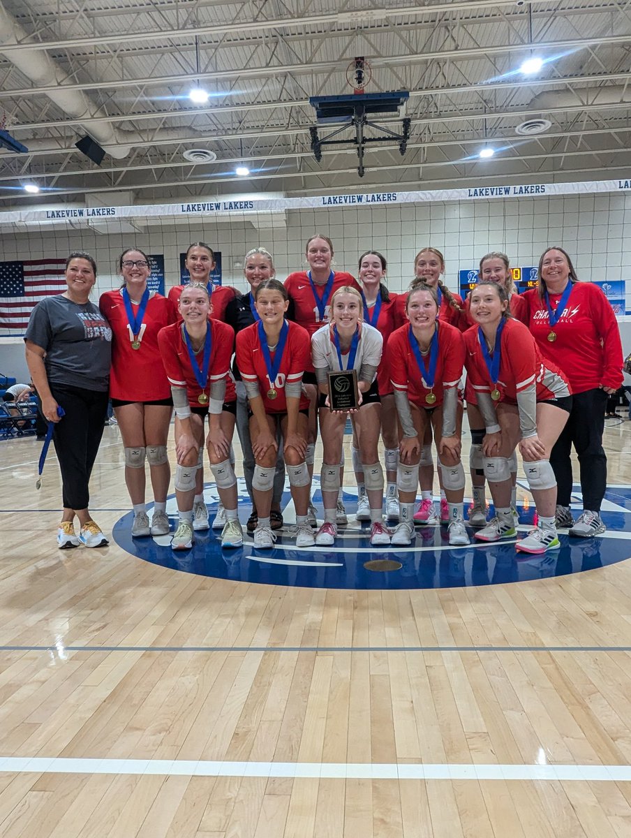 VB wins the championship at the Lakeview tournament today with 2-1 victory over New London Spicer in the finals. #GoChargers