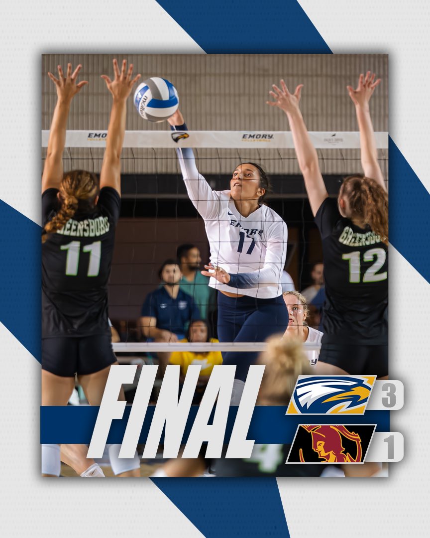 Emory Athletics (@emoryathletics) on Twitter photo ๐๐๐๐ซ๐๐ฃ๐ ๐๐ฉ. ๐๐ค๐ช๐๐จ ๐ฌ๐๐ฉ๐ ๐ ๐จ๐ฅ๐ก๐๐ฉ
Final: #4 JHU 3, #6 Emory 1
Kills: Dawson (13), Luo (10)
Assists: Copulos/Rabinowitz (20)
Digs: Hong (17)
Final: #6 Emory 3, #9 CMS 1
Kills: Luo (14), Cail/Martin (10)
Assists: Rabinowitz (29)
Digs: Hong (24)
#FlyHigher ๐๐๐๐ซ๐๐ฃ๐ ๐๐ฉ. ๐๐ค๐ช๐๐จ ๐ฌ๐๐ฉ๐ ๐ ๐จ๐ฅ๐ก๐๐ฉ
Final: #4 JHU 3, #6 Emory 1
Kills: Dawson (13), Luo (10)
Assists: Copulos/Rabinowitz (20)
Digs: Hong (17)
Final: #6 Emory 3, #9 CMS 1
Kills: Luo (14), Cail/Martin (10)
Assists: Rabinowitz (29)
Digs: Hong (24)
#FlyHigher