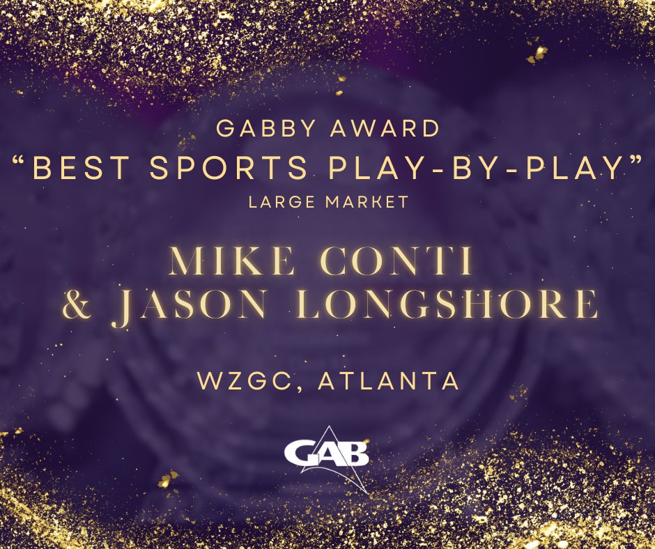 GABroadcasters's tweet photo. Congratulations, @MikeConti929 and @Longshoe from WZGC! This team is awarded with the GABBY Award for "Best Sports Play-by-Play." https://t.co/9CFyNcE6rM