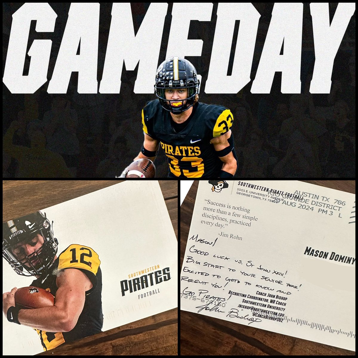 Thanks for the support <a href="/CoachBishopSU2/">Coach John Bishop</a>   Sending it back your way on the home opener for <a href="/SUPiratesFB/">Southwestern FB</a>. Let’s Go Pirates! #GOPIRATES
