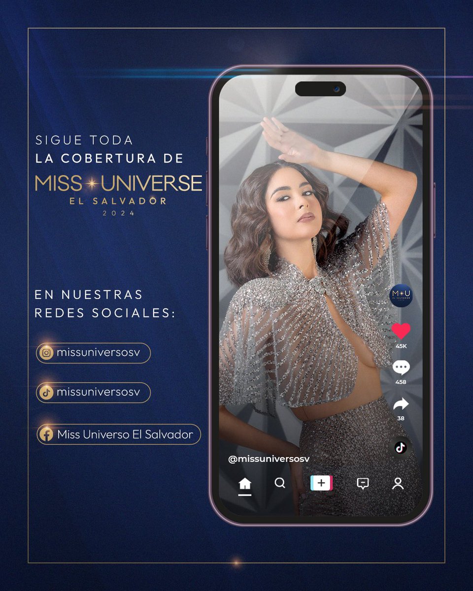 ¡No te pierdas ni un segundo del #MissUniversoElSalvador2024! 

¡Sigue nuestra cobertura en Instagram, Facebook y TikTok! 👑💫 

 #MissUniversoSV #MissUniverse2024