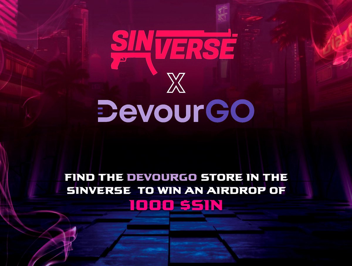 TheSinVerse's tweet photo. 🍔 Hungry? Jump into SinVerse & DevourGo to Play, Eat & Earn!

🔥 How to join: 

1️⃣ Download: https://t.co/lSuAlfMZ5X (PC only) 
2️⃣ Find DevourGo in the Metaverse 
3️⃣ Snap a pic of your player inside & share it! 📸

🏆 Earn 1,000 $SIN! 📸 Tag @theSinVerse & @GoDevour 🔗 Use #PlayEatEarn
⏰ Ends Mon, 9 Sept, 23:59 UTC.
 💼 Link your game to a wallet so we can track.

Let’s go!