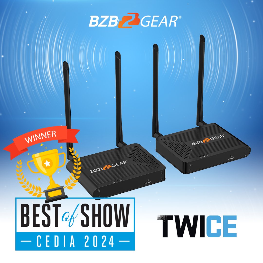 BZBGear's tweet image. What an ending to a fantastic show: BG-Air4Kast wins Best of Show at #CEDIAExpo 2024! Shout out @twiceonline for recognizing our 4K@60Hz HDMI 2.0 #WirelessExtender. See all the winners now: twice.com/industry/trade…
.
.
.
@CEDIAexpo #AVTweeps #proAV #broadcast #HomeAV #hometheater
