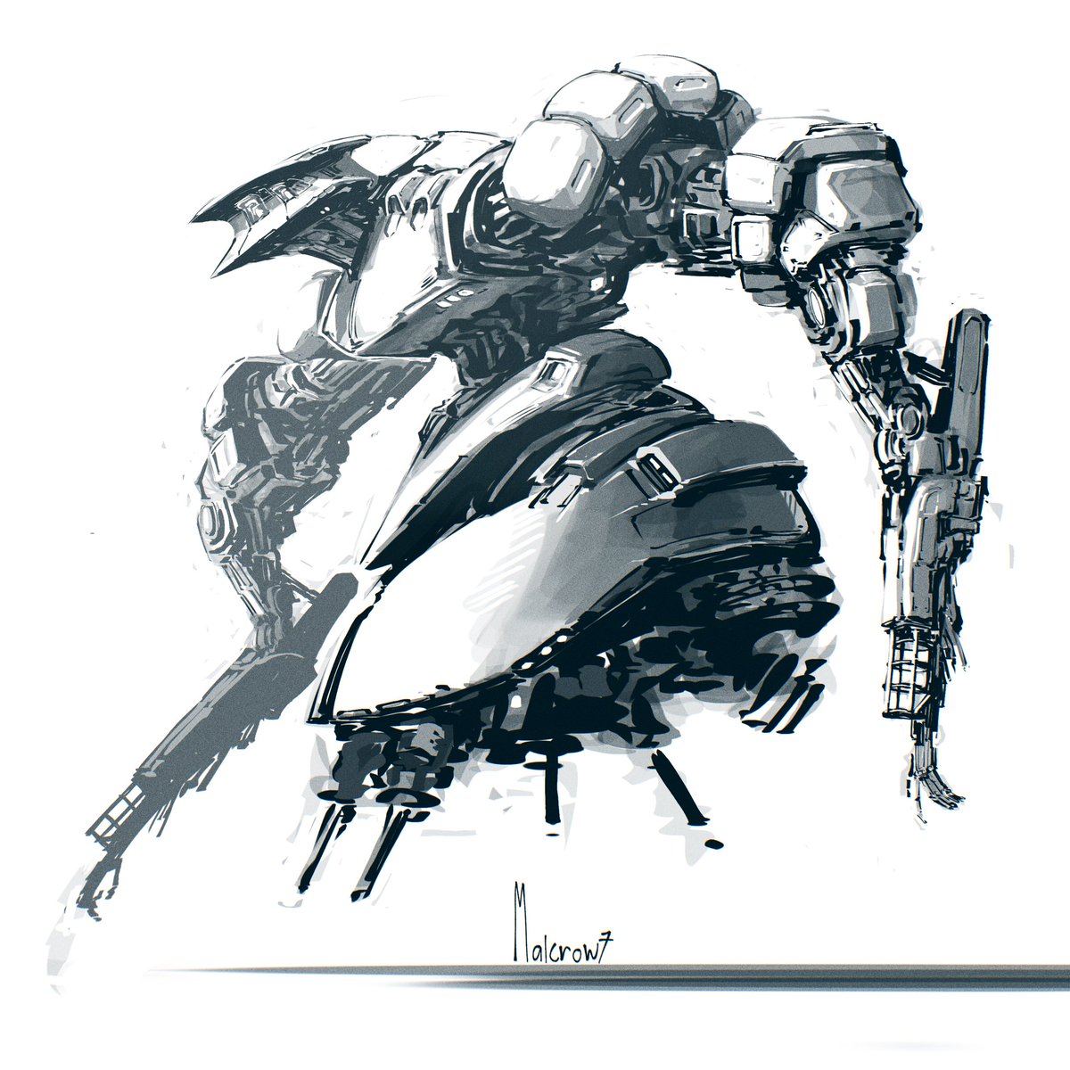 malcrow7's tweet photo. Felt like drawing a mech https://t.co/gpQoIgC9vH