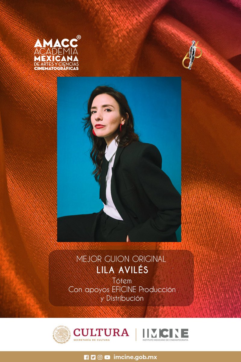 🏆Lila Avilés gana el Ariel a Mejor Guión original por el largometraje ‘Tótem’. 

La película recibió apoyo de #EFICINE Producción y Distribución . #Ariel66